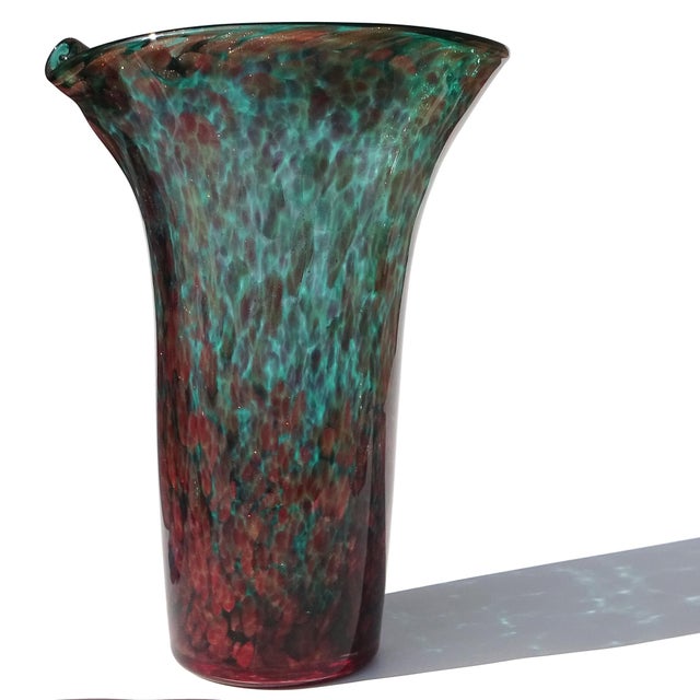 Mid 20th Century Vintage Murano Fratelli Toso Copper Red Aventurine Amethyst Green Italian Art Glass Flower Vase For Sale - Image 5 of 10