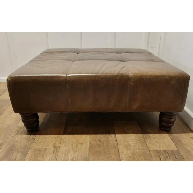 Large Leather Chesterfield Ottoman, 1960s For Sale - Image 7 of 10