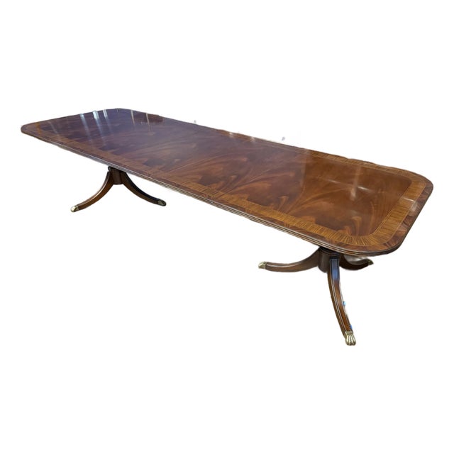 Traditional Multi-Banded Mahogany Double Pedestal Dining Table by Leighton Hall - Showroom Sample For Sale