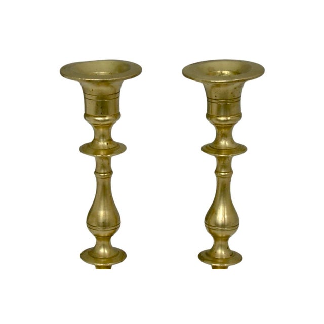 English 7” Turned Brass Candle Holders - Pair For Sale - Image 3 of 4