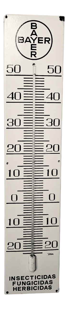 Advertising Enamel Sign Thermometer from Bayer, 1950s