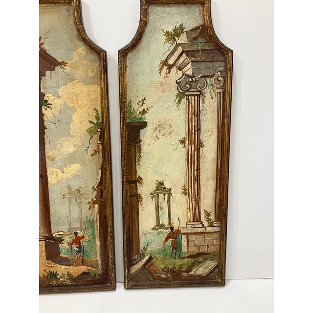 Blue Pair of Italian Hand Painted Architectural Panels For Sale - Image 8 of 8