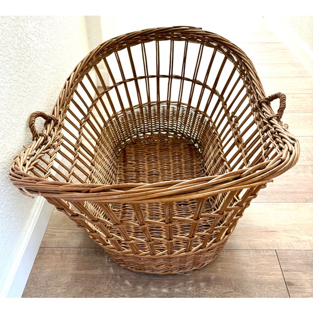 Antique French Farmhouse Extra Large Wooden Basket With Handles For Sale - Image 9 of 10
