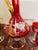 Venice & Murano Co. 1950s Red Glass Decanter Set Hand Enameled Pitcher 6 Glasses Italy Art Glass Gold Trim For Sale - Image 4 of 9