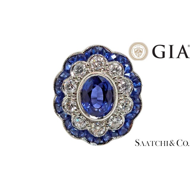 GIA Certified Sapphire Ring Metal Type: Platinum 950 Total Item Weight: 8 Grams Ring Size: 7 (Sizeable) 1. Center Sapphire...