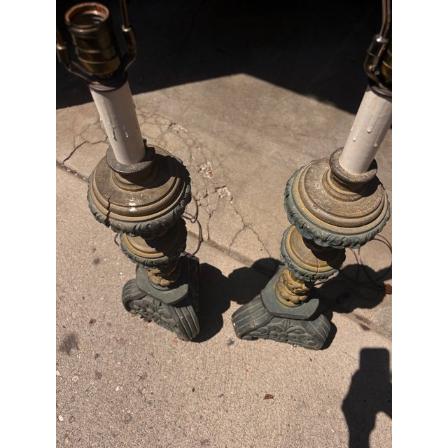 Asian Antique Asian Wooden Table Lamps - a Pair For Sale - Image 3 of 6