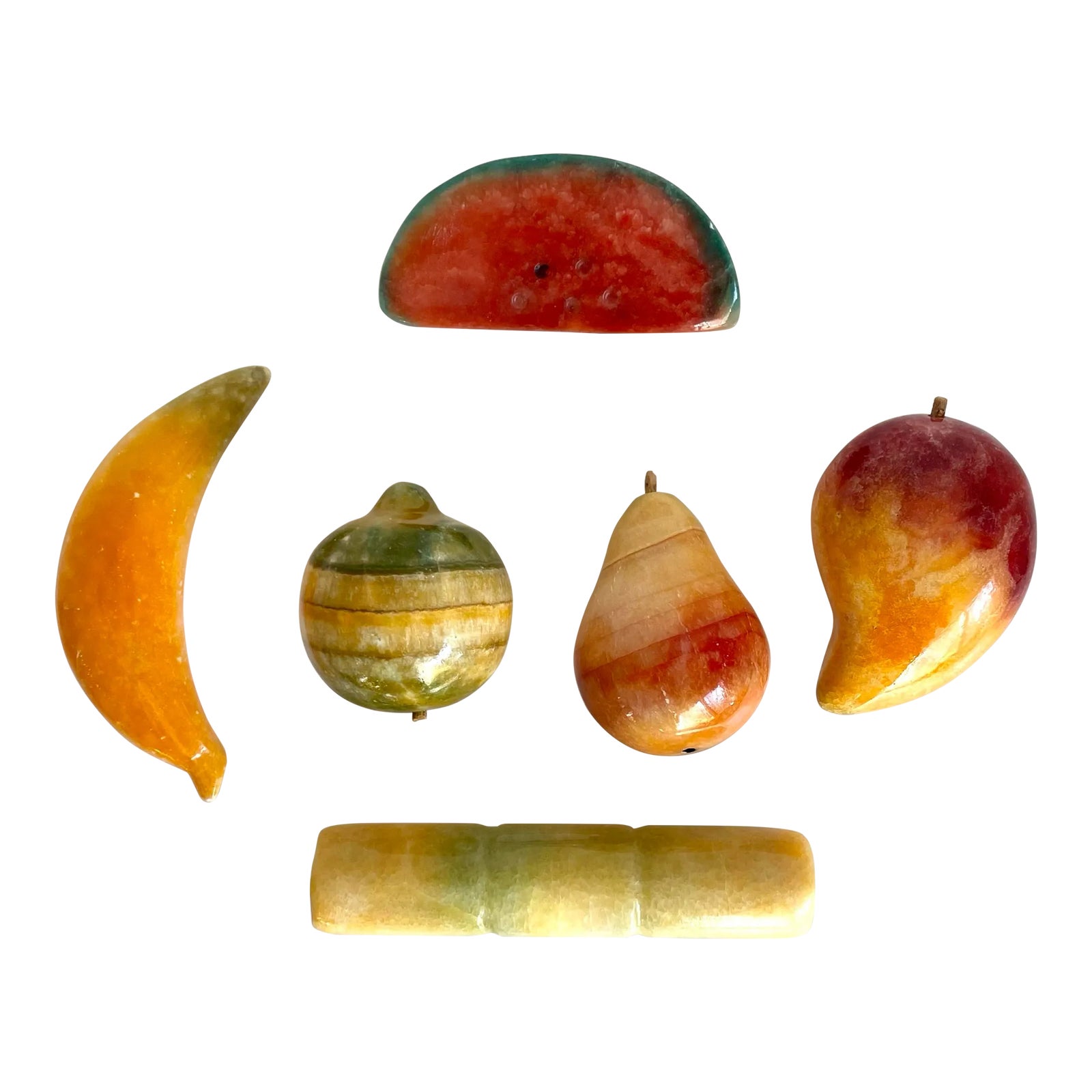 Set of 6 Vintage Alabaster Stone Figurative Fruit Pieces