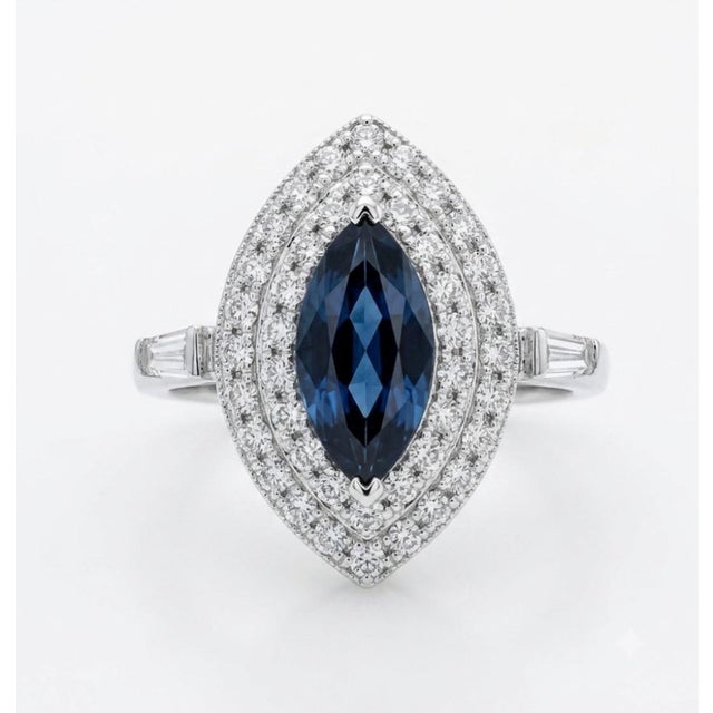 2020s Natural Blue Sapphire 1.10ct & Diamond 0.58ct Ring in 18k For Sale - Image 5 of 8