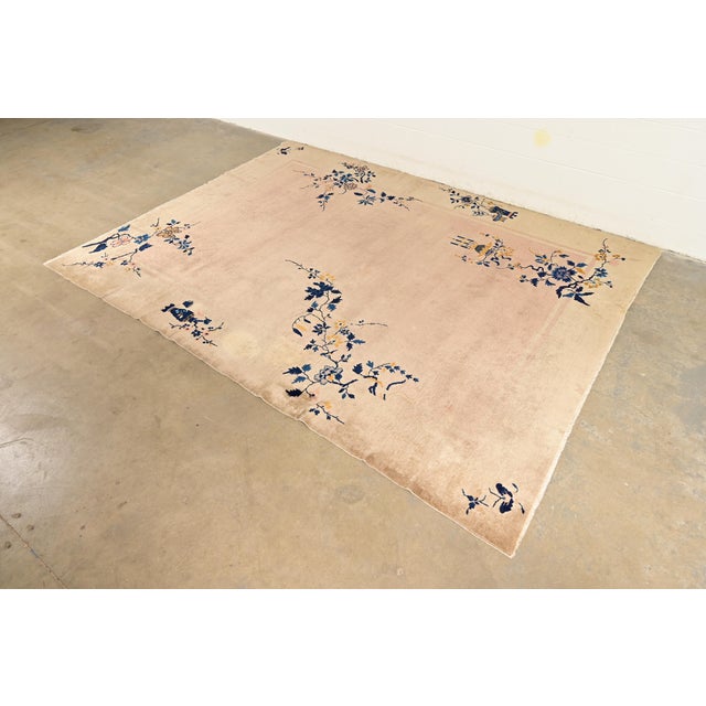 A beautiful antique hand-knotted Chinese Nichols Art Deco large room size wool area rug China, Circa 1920s Tan and soft...