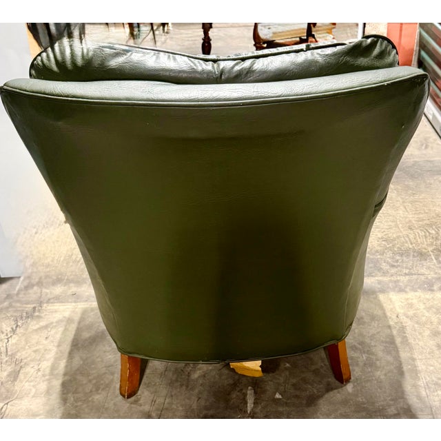 Olive Green Leather Tufted Club Chair For Sale - Image 4 of 12