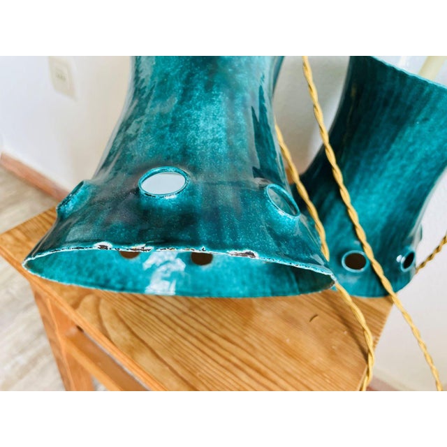 Mid-Century Green Cast Iron 3 Light Cascading Chandelier Hanging Lamp, 1960s For Sale - Image 10 of 11