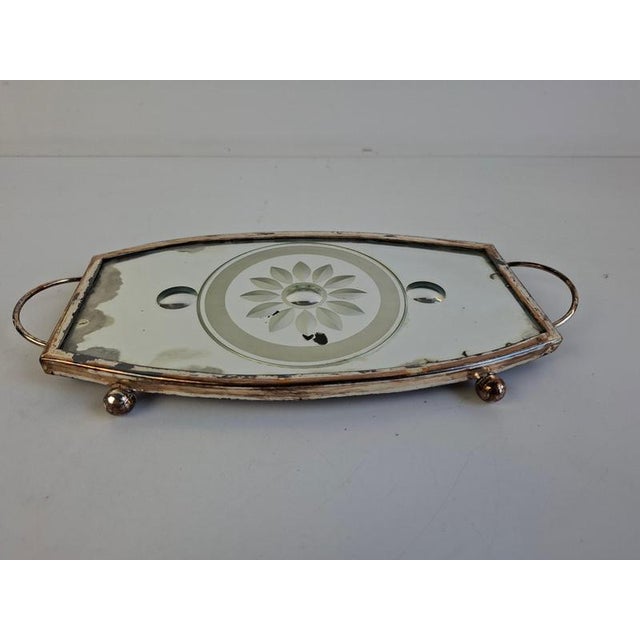 Vintage Art Deco Mirrored Glass Serving Tray with Floral Motif, Central Europe, 1930 For Sale - Image 15 of 16