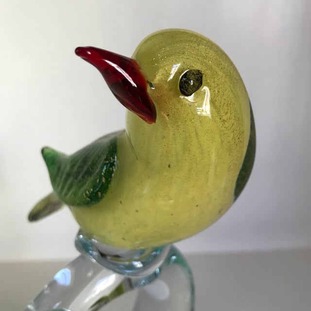 Murano Hand Blown Glass Bird on Glass Pedestal Branch With 24kt Gold