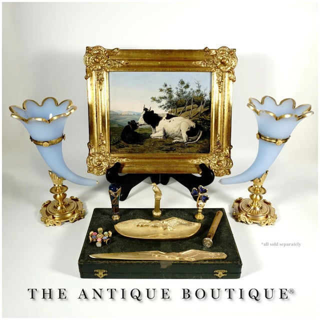 White Pair of Antique French Opaline Glass Cornucopia Horn Vases Dore Bronze Mounts For Sale - Image 8 of 8