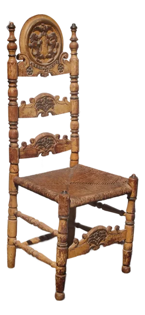 Vintage Spanish Belle Epoque Folk Art Rush Seat Ladderback Chair