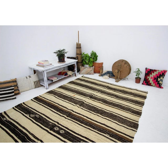Vintage Striped Turkish Kilim Rug- 6′6″ × 12′3″ For Sale In Los Angeles - Image 6 of 7