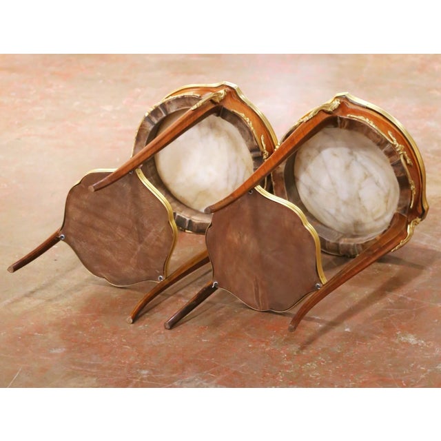 Pair of Mid-Century French Louis XV Marble Top Mahogany and Ormolu Side Tables For Sale - Image 13 of 13