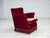 1970s, Danish armchair. Original red furniture velour, ash wood legs, brass springs in the seat cushion. Double sided seat...