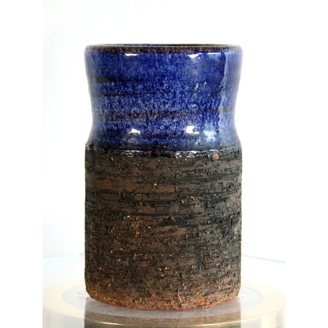 Mid Century Swedish Modern Art Pottery Cobalt Blue Vase by Gustav & Ulla Kraitz For Sale - Image 10 of 10
