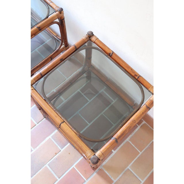 Bamboo and Rattan Bedside Tables with Smoked Glass Tops, 1970s, Set of 2 For Sale - Image 10 of 14