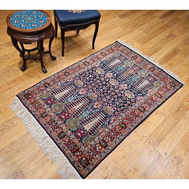 Antique Tabriz Area Rug, Hand-Knotted Wool, All-over Geometric Pattern, Navy & Green, 3x6 For Sale - Image 4 of 13