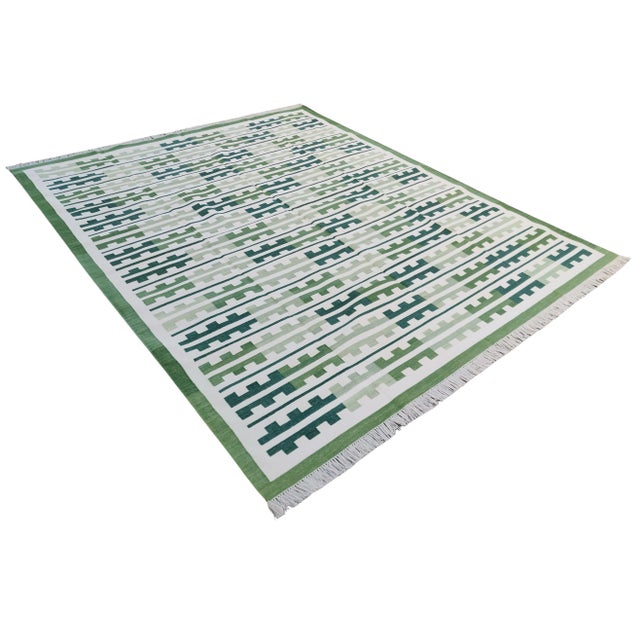 Handmade Cotton Natural Vegetable Dyed Reversible Green Marianne Rug - 9'x12' For Sale - Image 11 of 11