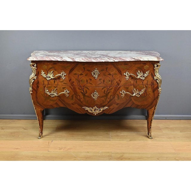 Wood Mid-Century Louis XV Style Marquetry Commode from Maison Daïdé, 1950s For Sale - Image 7 of 18