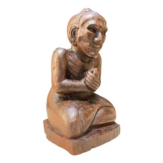 Burmese Monk in Carved Wood, Early 1900s For Sale