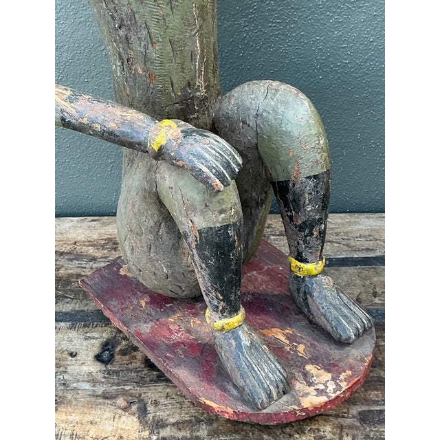 Vintage Painted Wood Monkey Sculpture For Sale - Image 13 of 14