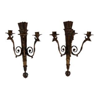 Bronze Wall Lamps, 19th-Century, Set of 2 For Sale