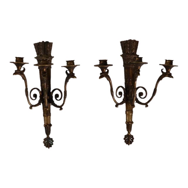Bronze Wall Lamps, 19th-Century, Set of 2 For Sale