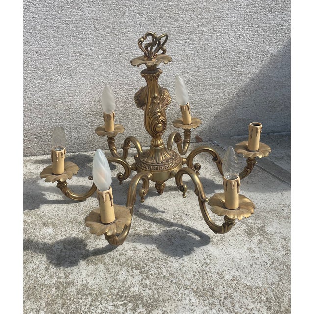 Louis XV Two Brass Chandeliers with 5 and 6 Branch, 1890s, Set of 2 For Sale - Image 5 of 10