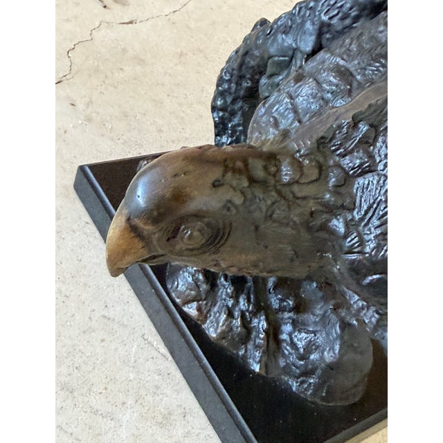 Large Sculptural Tropical Parrot Figure | Patinated Bronze-Tone Bird Sculpture For Sale - Image 10 of 12
