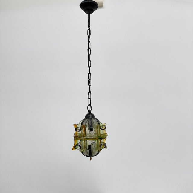 Brutalist Glass and Iron Hanging Lamp, 1970s For Sale - Image 10 of 17