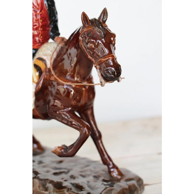 Rustic Vintage Bordallo Pinheiro Palissy Ware, Earthenware, Majolica Horseman Figurine For Sale - Image 3 of 13
