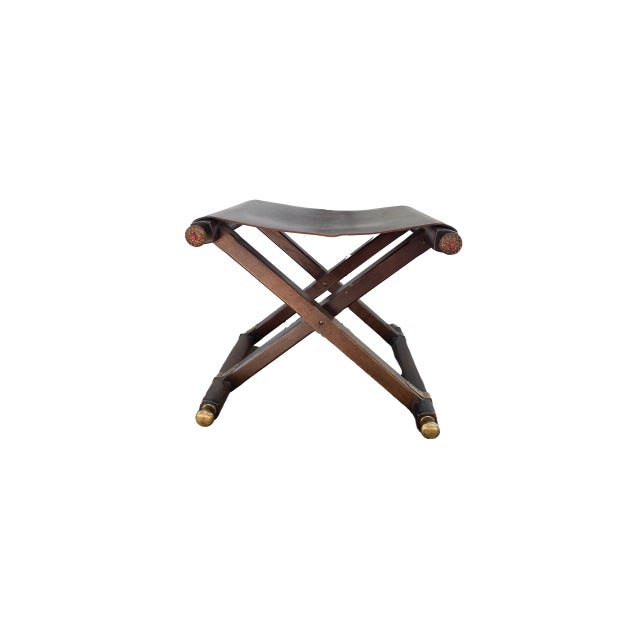 Mid 20th Century Leather Sling Stool With Coral Jewel Accents For Sale - Image 4 of 4