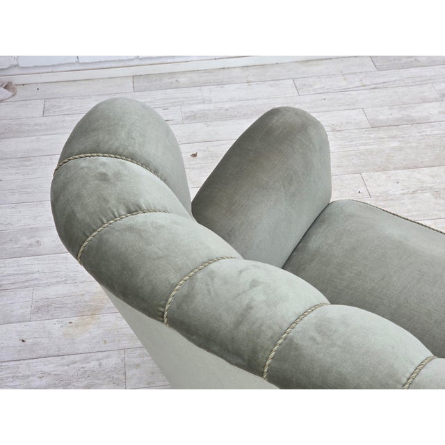 Danish Twi-Seater Sofa in Light Green Furniture Velour, 1960s For Sale - Image 17 of 18