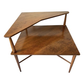 Vintage Mid-Century Tiered End Corner Table by Heritage Henredon, Walnut For Sale