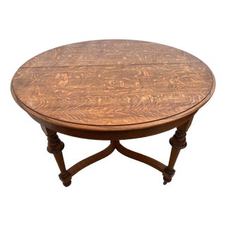 Early 20th Century Old English Revival Round Expansion Dining Table, Baluster Legs Quarter Sawn Oak For Sale