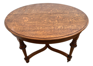 Early 20th Century Old English Revival Round Expansion Dining Table, Baluster Legs Quarter Sawn Oak
