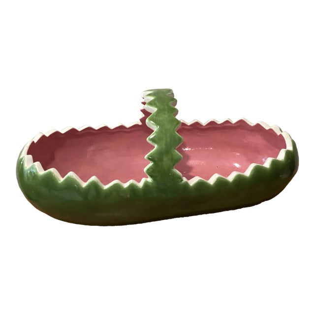 Mid 20th Century Ceramic Glazed Watermelon Basket Artist Signed For Sale