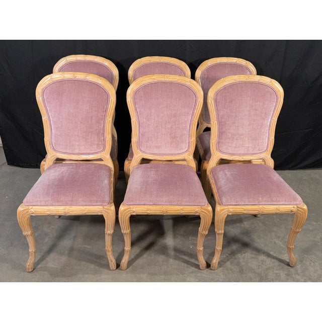 c.1970's Carved Florentine Faux Bois Italian Dining Chairs in Velvet, Attributed to Chelini - Set of 6 For Sale - Image 12 of 16