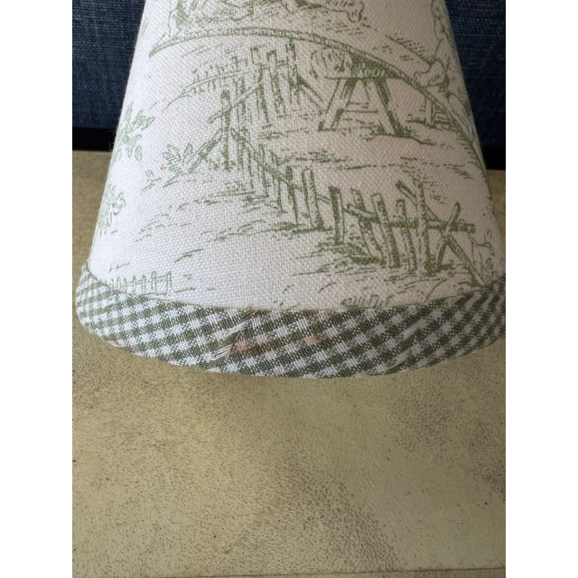 Set of 3 Green Toile Clip on Lamp Shades for Chandeliers or Sconces With Gingham Trim For Sale - Image 10 of 10