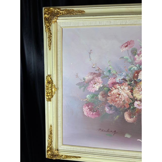 Early 20th Century Mid-Century P. Keeling Large Impasto Floral Oil Painting in Ornate Frame, 43" X 31.5" For Sale - Image 5 of 12