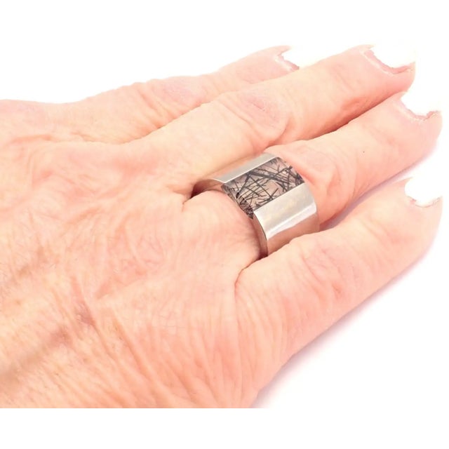 Silver 1990s Cartier Rutilated Quartz Wide White Gold Band Ring For Sale - Image 8 of 8