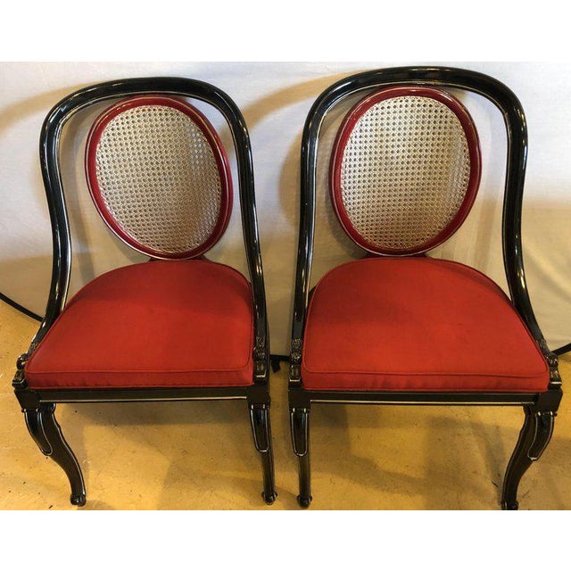 Pair Of Ebony And Red Hollywood Regency Style Swan Head Arm Or Office Chairs Chairish