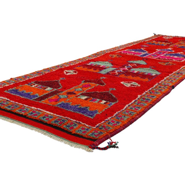 53908 Vintage Red Kurdish Mosque Pictorial Rug, 03'05 x 10'09. Crafted with meticulous precision and unwavering dedication...