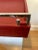 Red 2000s Global Views Red Leather Embossed Tray With Metal Handles For Sale - Image 8 of 11