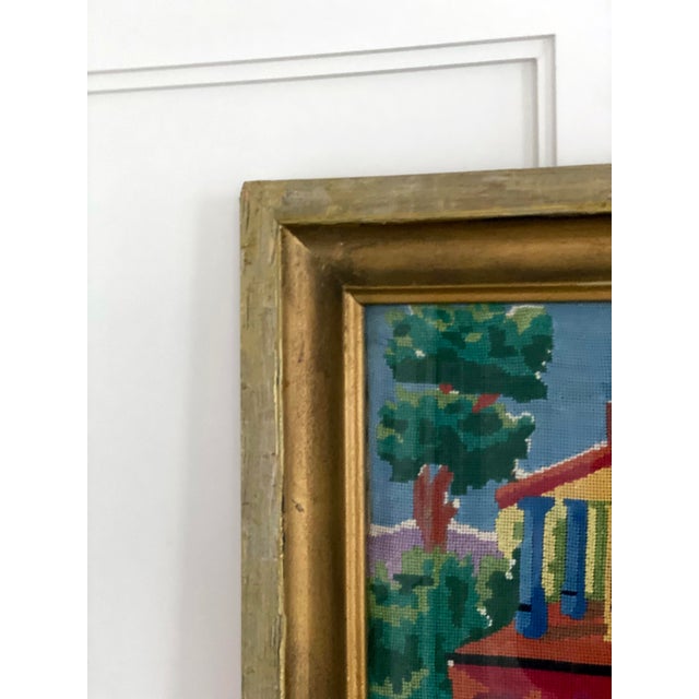 Vintage 1960s Gilt-Framed Needlepoint Landscape Artwork - a Pair For Sale - Image 9 of 11