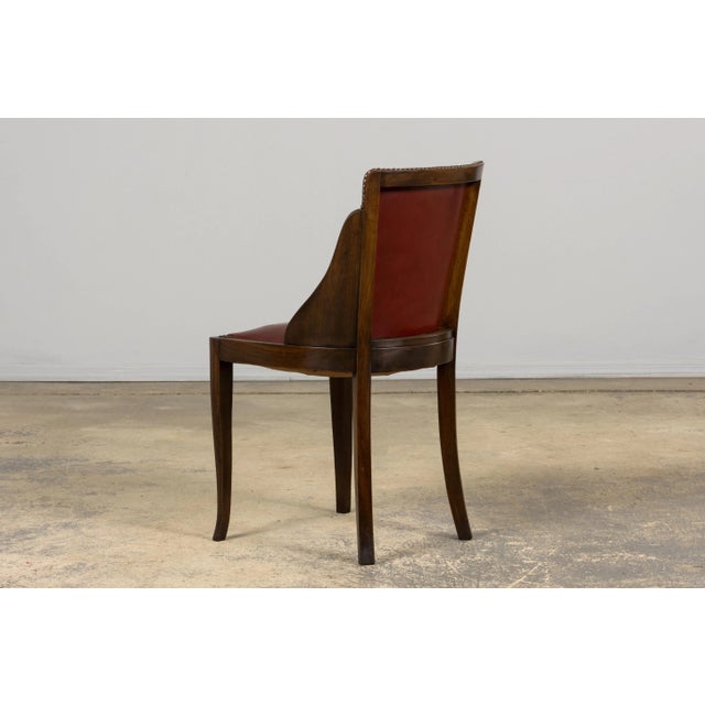 1930s French Art Deco Maple Gondola Dining Chairs W/ Red Faux Leather - Set of 6 For Sale - Image 11 of 18
